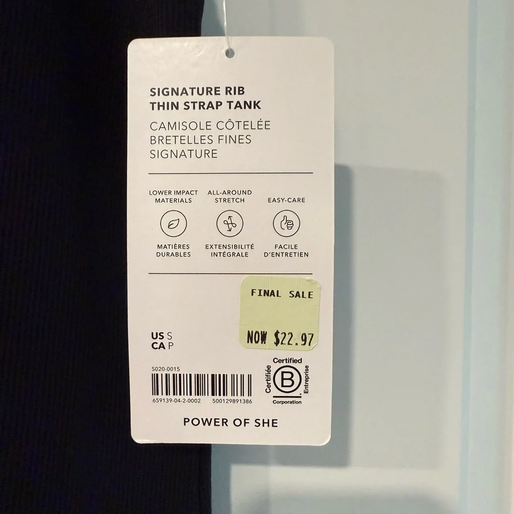 Athleta Black Signature Ribbed Thin Strapped Tank Top Sz S - Picture 2 of 5